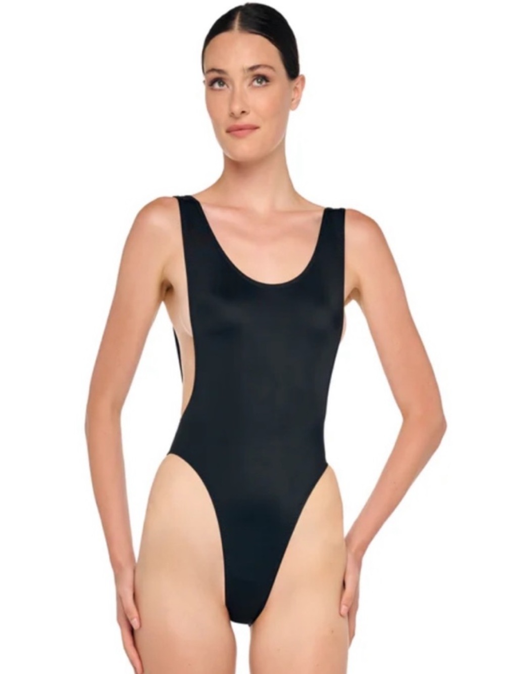 Norma Kamali Black High-Cut Open-Back One-Piece Swimsuit